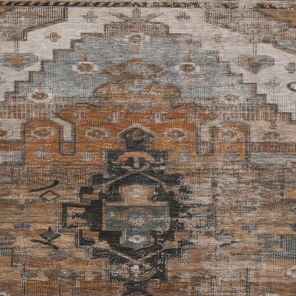 HomeRoots 9' X 12' Stylish Terra Cotta Gray Beige Washable Area Rug - UV Protected, Stain Resistant Design! 701056