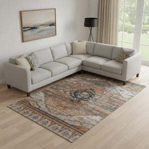 HomeRoots 10' X 14' Terra Cotta Gray Beige Washable Area Rug - UV Protected, Stain Resistant, Non-Slip Backing 701057