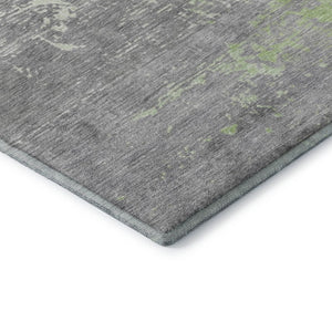 HomeRoots 8' Modern Abstract Washable Round Rug in Artichoke Green, Gray & Silver – UV Protection & Easy Care 701060