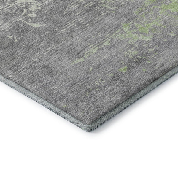 HomeRoots 8' Modern Abstract Washable Round Rug in Artichoke Green, Gray & Silver – UV Protection & Easy Care 701060