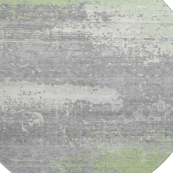 HomeRoots 8' Modern Abstract Washable Round Rug in Artichoke Green, Gray & Silver – UV Protection & Easy Care 701060