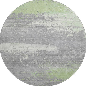 HomeRoots 8' Modern Abstract Washable Round Rug in Artichoke Green, Gray & Silver – UV Protection & Easy Care 701060