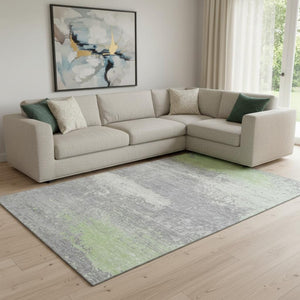 HomeRoots 8' X 10' Stylish Artichoke Green Gray Silver Abstract Area Rug – Washable, UV Protected & Durable! 701061