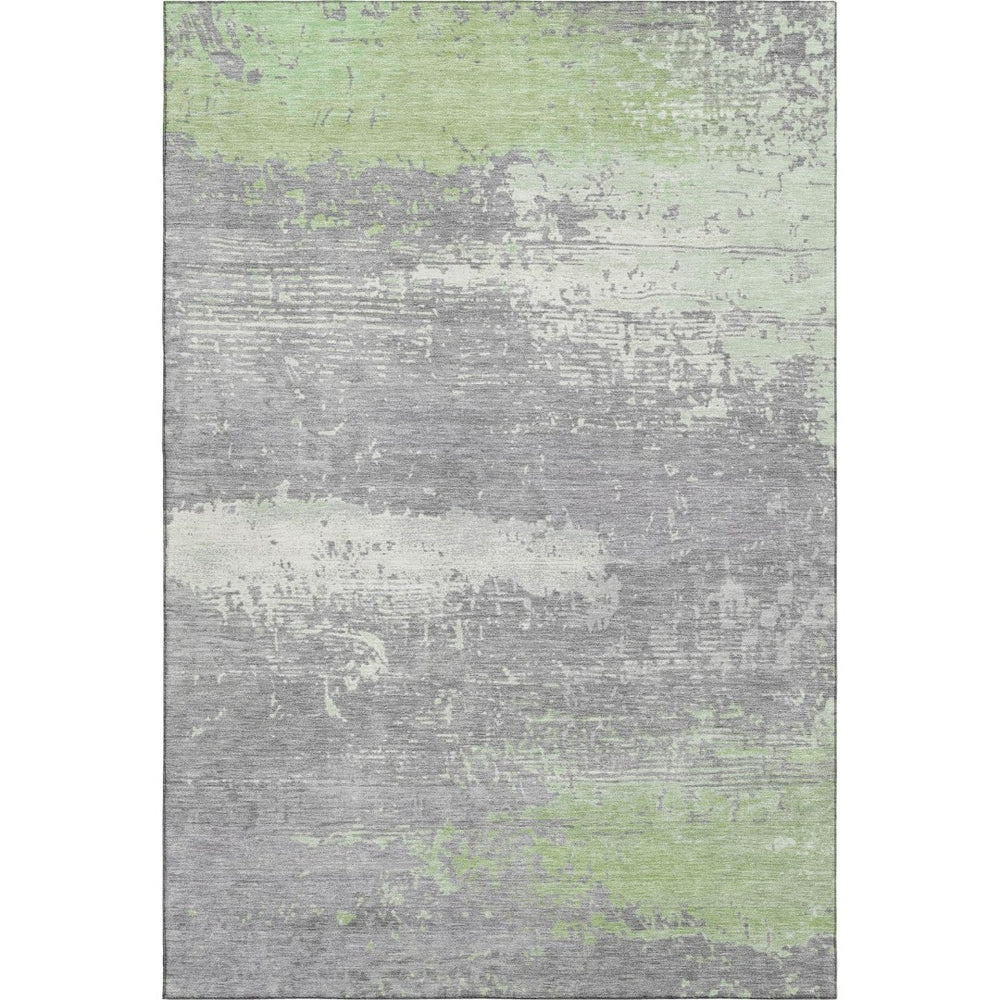 HomeRoots 9' X 12' Washable Abstract Area Rug in Artichoke Green, Gray & Silver - UV Protection & Stain Resistant! 701062