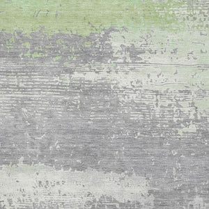 HomeRoots 9' X 12' Washable Abstract Area Rug in Artichoke Green, Gray & Silver - UV Protection & Stain Resistant! 701062