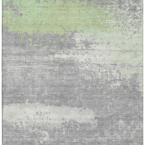 HomeRoots 9' X 12' Washable Abstract Area Rug in Artichoke Green, Gray & Silver - UV Protection & Stain Resistant! 701062