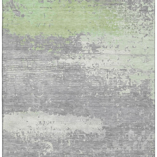 HomeRoots 9' X 12' Washable Abstract Area Rug in Artichoke Green, Gray & Silver - UV Protection & Stain Resistant! 701062