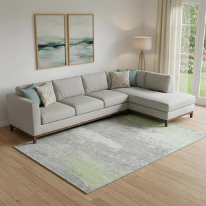 HomeRoots 10' Abstract Washable Area Rug in Artichoke Green, Gray & Silver - UV Protected, Stain-Resistant Comfort 701063