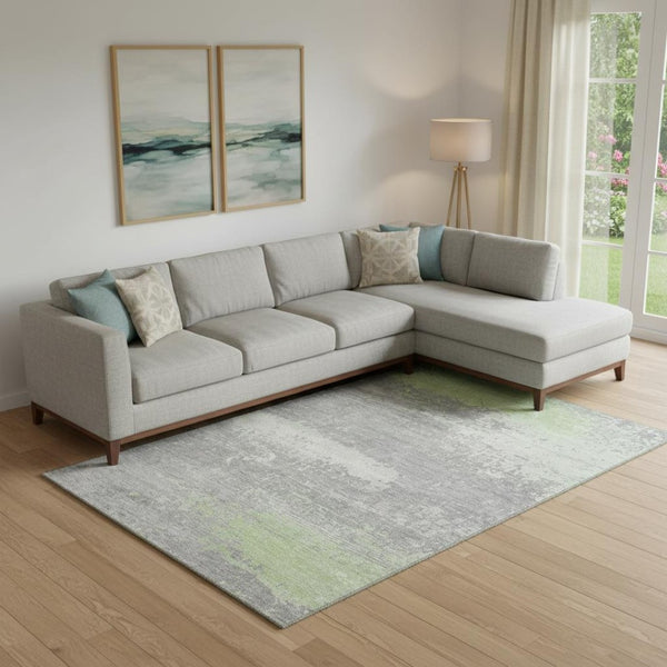 HomeRoots 10' Abstract Washable Area Rug in Artichoke Green, Gray & Silver - UV Protected, Stain-Resistant Comfort 701063