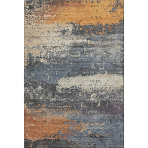 HomeRoots 5' Vibrant Blue, Orange & Ivory Abstract Area Rug - Washable, UV Resistant & Non-Slip Backing! 701065