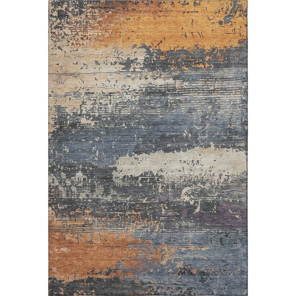 HomeRoots 5' Vibrant Blue, Orange & Ivory Abstract Area Rug - Washable, UV Resistant & Non-Slip Backing! 701065