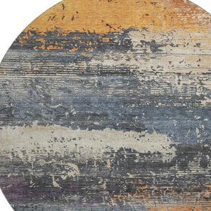 HomeRoots 8' Vibrant Blue Orange Ivory Abstract Washable Round Rug with UV Protection for Busy Homes 701066