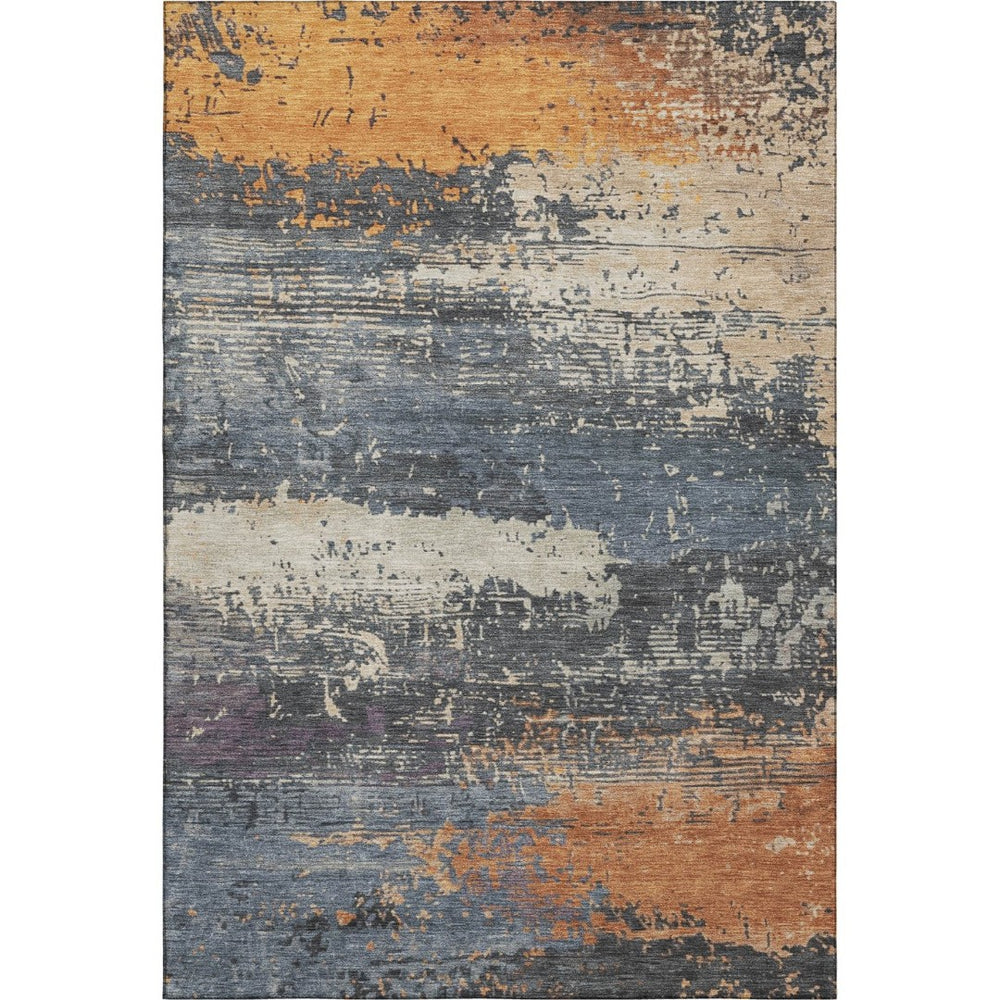 HomeRoots 9' X 12' Stylish Washable Area Rug in Blue, Orange & Ivory - UV Protected, Non-Slip, Easy-Care Design 701068