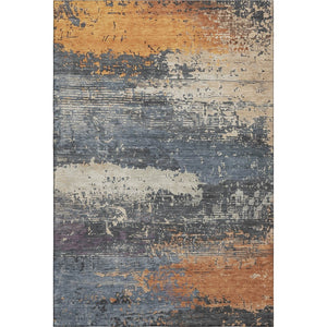 HomeRoots 9' X 12' Stylish Washable Area Rug in Blue, Orange & Ivory - UV Protected, Non-Slip, Easy-Care Design 701068