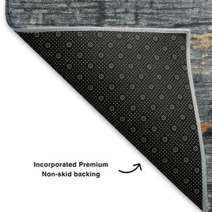 HomeRoots 9' X 12' Stylish Washable Area Rug in Blue, Orange & Ivory - UV Protected, Non-Slip, Easy-Care Design 701068