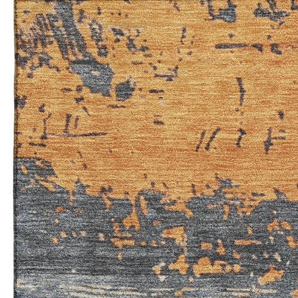 HomeRoots 9' X 12' Stylish Washable Area Rug in Blue, Orange & Ivory - UV Protected, Non-Slip, Easy-Care Design 701068