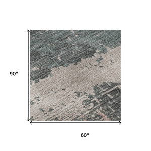HomeRoots 5' Coral Pink & Gray Abstract Washable Area Rug with UV Protection - Perfect for High-Traffic Areas! 701071