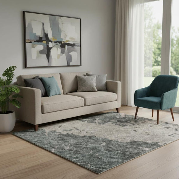 HomeRoots 5' Coral Pink & Gray Abstract Washable Area Rug with UV Protection - Perfect for High-Traffic Areas! 701071