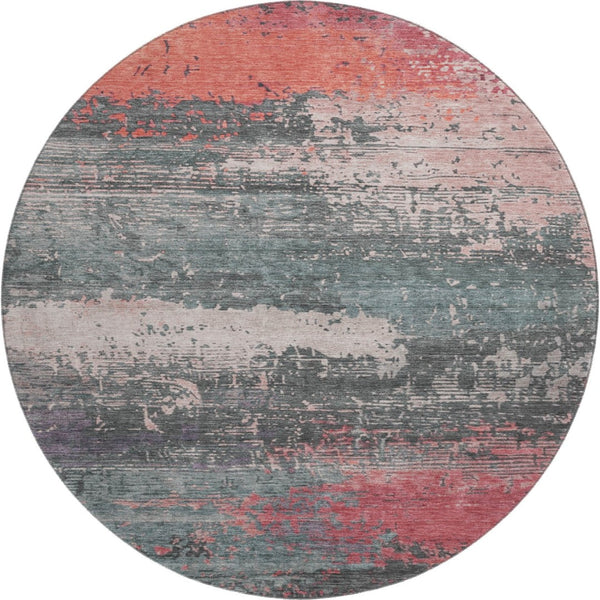 HomeRoots 8' Coral Pink and Gray Abstract Round Rug - Washable, UV Protected, Perfect for Homes with Kids & Pets 701072