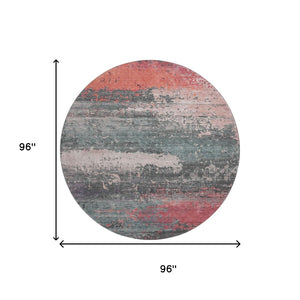 HomeRoots 8' Coral Pink and Gray Abstract Round Rug - Washable, UV Protected, Perfect for Homes with Kids & Pets 701072