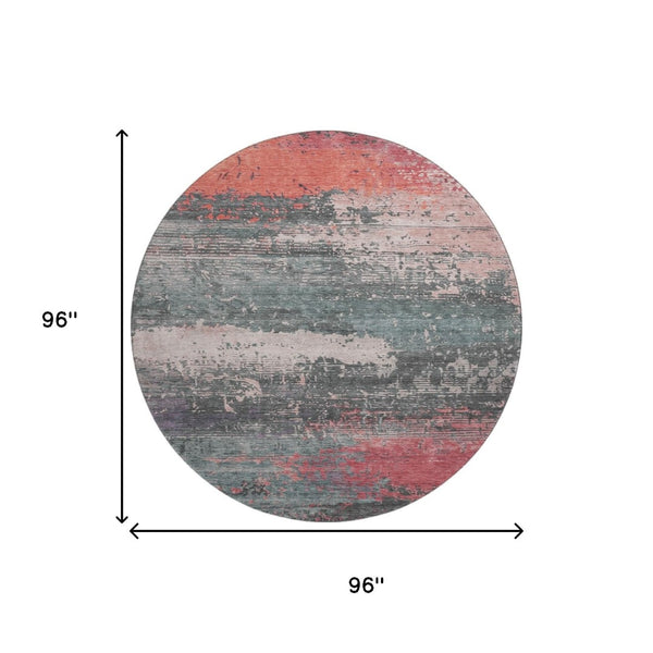 HomeRoots 8' Coral Pink and Gray Abstract Round Rug - Washable, UV Protected, Perfect for Homes with Kids & Pets 701072