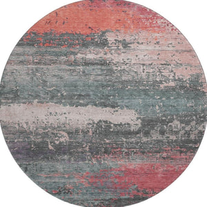 HomeRoots 8' Coral Pink and Gray Abstract Round Rug - Washable, UV Protected, Perfect for Homes with Kids & Pets 701072