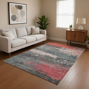 HomeRoots 9' X 12' Coral Pink & Gray Abstract Washable Area Rug with UV Protection for Modern Homes 701074