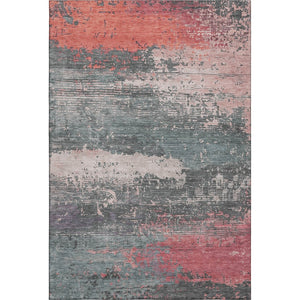 HomeRoots 9' X 12' Coral Pink & Gray Abstract Washable Area Rug with UV Protection for Modern Homes 701074