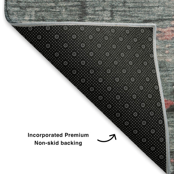 HomeRoots 9' X 12' Coral Pink & Gray Abstract Washable Area Rug with UV Protection for Modern Homes 701074