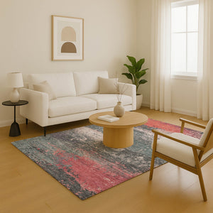 HomeRoots 9' X 12' Coral Pink & Gray Abstract Washable Area Rug with UV Protection for Modern Homes 701074