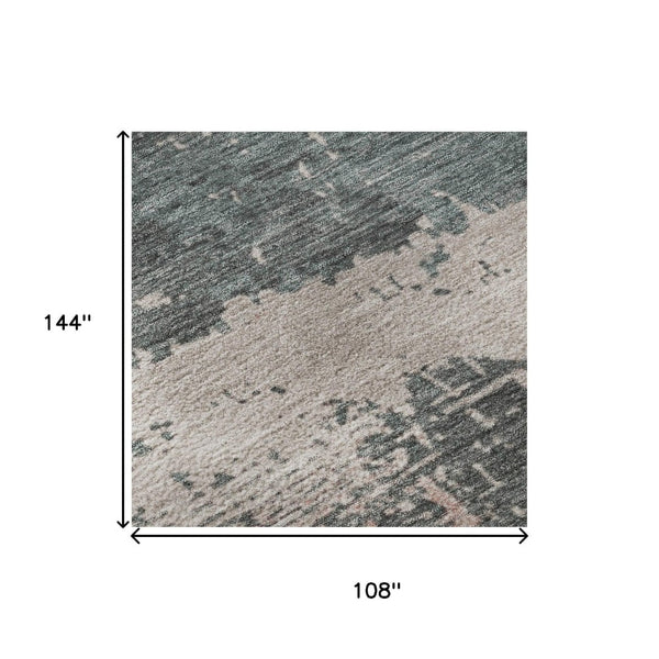 HomeRoots 9' X 12' Coral Pink & Gray Abstract Washable Area Rug with UV Protection for Modern Homes 701074