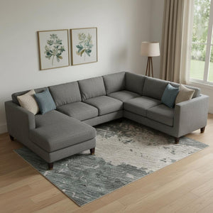 HomeRoots 10' X 14' Coral Pink & Gray Abstract Area Rug - Washable, UV-Protected, Perfect for Family Spaces 701075