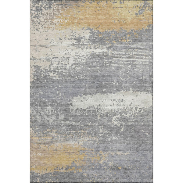HomeRoots 5' X 8' Modern Gold Gray Ivory Abstract Area Rug - Washable, UV Protected for Everyday Use & Style 701077