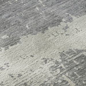 HomeRoots 8' Stylish Gold Gray Ivory Abstract Washable Round Rug with UV Protection & Easy Care for Home 701078