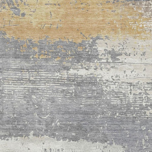 HomeRoots 8' X 10' Washable Abstract Area Rug in Gold, Gray & Ivory - Stylish, Stain Resistant & UV Protected! 701079