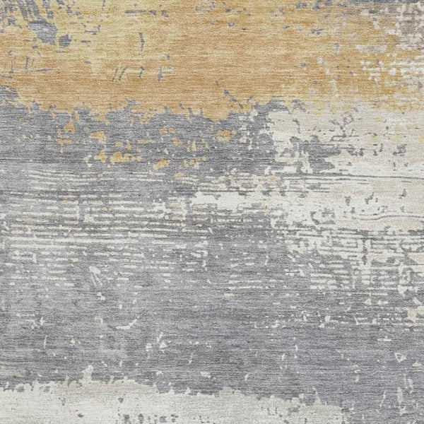 HomeRoots 8' X 10' Washable Abstract Area Rug in Gold, Gray & Ivory - Stylish, Stain Resistant & UV Protected! 701079