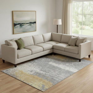 HomeRoots 9' X 12' Modern Gold Gray Ivory Abstract Area Rug – Washable, UV Protected & Family-Friendly Design 701080