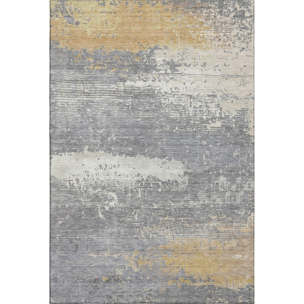 HomeRoots 9' X 12' Modern Gold Gray Ivory Abstract Area Rug – Washable, UV Protected & Family-Friendly Design 701080