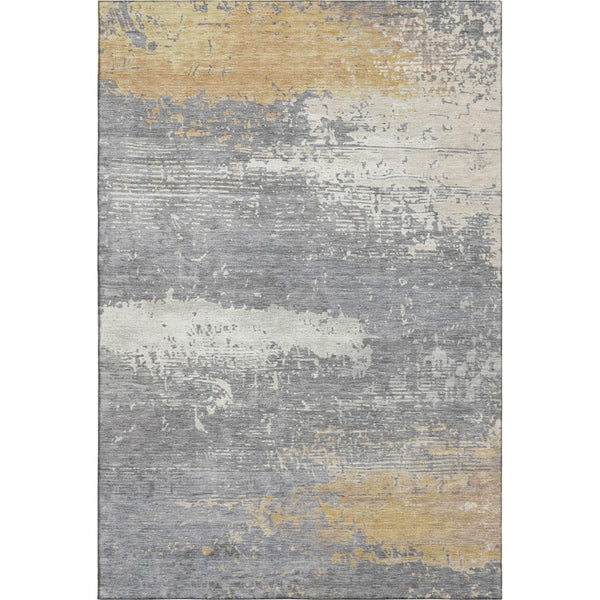 HomeRoots 10' Abstract Gold, Gray & Ivory Washable Area Rug – UV Protected, Stain Resistant, Ideal for Homes 701081