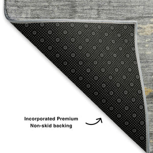 HomeRoots 10' Abstract Gold, Gray & Ivory Washable Area Rug – UV Protected, Stain Resistant, Ideal for Homes 701081