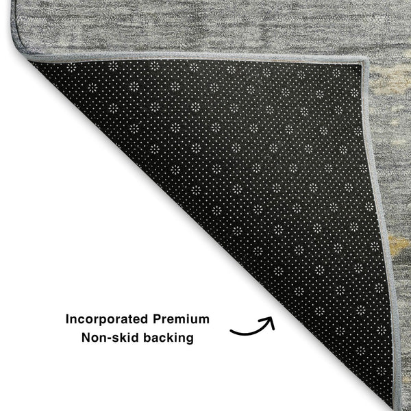 HomeRoots 10' Abstract Gold, Gray & Ivory Washable Area Rug – UV Protected, Stain Resistant, Ideal for Homes 701081