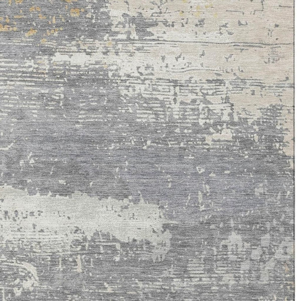 HomeRoots 10' Abstract Gold, Gray & Ivory Washable Area Rug – UV Protected, Stain Resistant, Ideal for Homes 701081