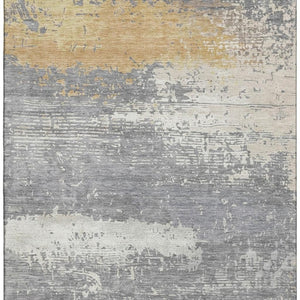 HomeRoots 10' Abstract Gold, Gray & Ivory Washable Area Rug – UV Protected, Stain Resistant, Ideal for Homes 701081