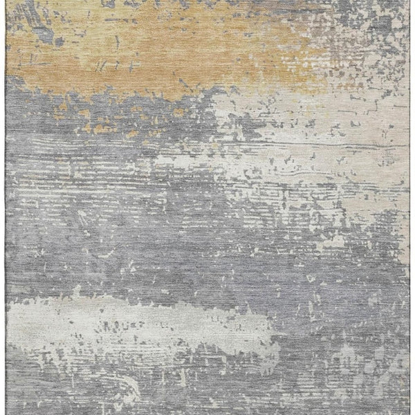 HomeRoots 10' Abstract Gold, Gray & Ivory Washable Area Rug – UV Protected, Stain Resistant, Ideal for Homes 701081