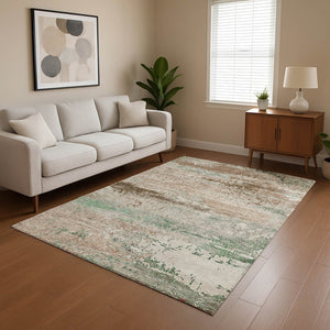 HomeRoots 5' Khaki Beige & Ivory Abstract Washable Area Rug - UV Protected, Soft, Durable & Stain-Resistant 701083