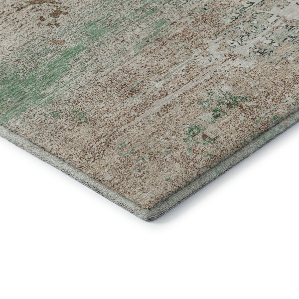 HomeRoots 5' Khaki Beige & Ivory Abstract Washable Area Rug - UV Protected, Soft, Durable & Stain-Resistant 701083