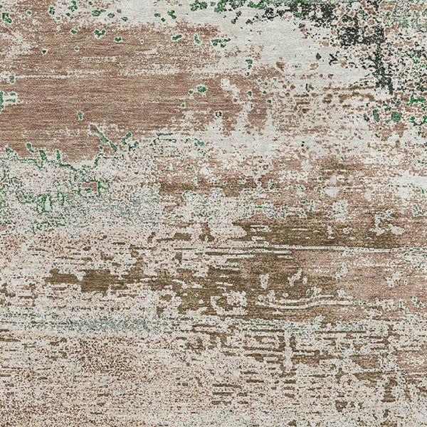 HomeRoots 5' Khaki Beige & Ivory Abstract Washable Area Rug - UV Protected, Soft, Durable & Stain-Resistant 701083