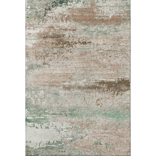 HomeRoots 5' Khaki Beige & Ivory Abstract Washable Area Rug - UV Protected, Soft, Durable & Stain-Resistant 701083