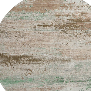 HomeRoots 8' Washable Khaki Beige & Ivory Abstract Round Rug with UV Protection for Modern Homes & Kids 701084