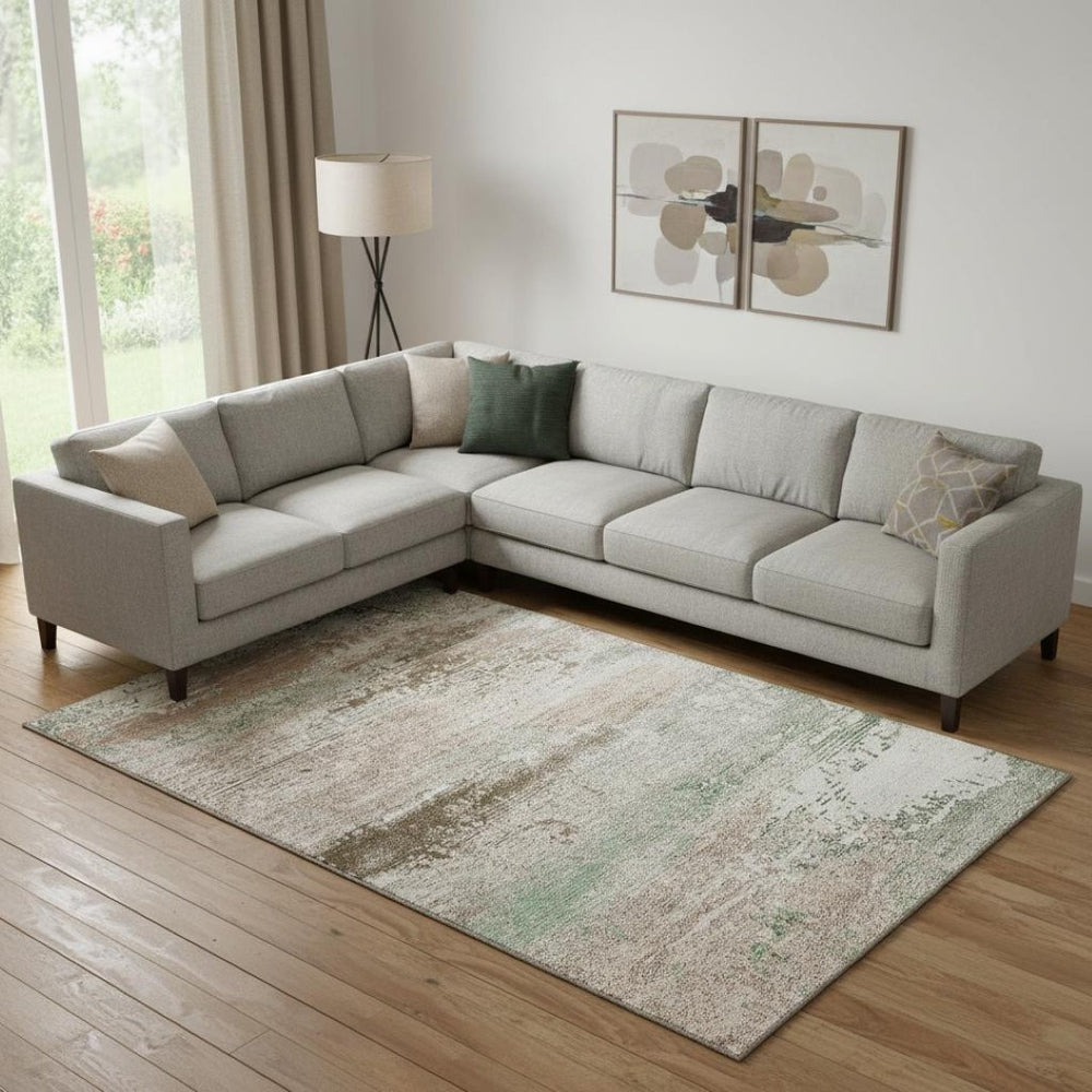 HomeRoots 9' X 12' Abstract Khaki Beige & Ivory Area Rug - Washable, UV Protected, Durable for Family Spaces 701086